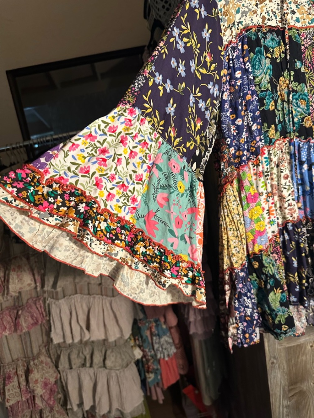 Young Threads Boho Patchwork Floral Peasant Top - Multicolor - Picture 3 of 4